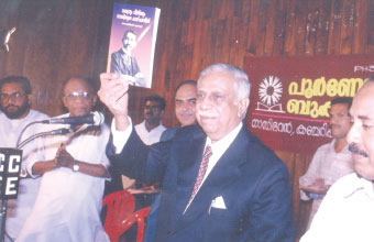 2002 October 17 : The former Supreme Court Chief Justice M.N. Venkitachaliah is releasing the book Gandhis Concept of Truth and Justice written byAdv. Cherian Gudallur. Seated on the dais are Dr. K.S. Radhakrishnan, Dr. SukumarAzhikode, Justice Cyriac Joseph and others.