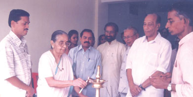 2001 October 15  The Chairperson Justice P. JanakiAmma is inaugurating Poornodaya Bhavan. Beside her on the stage are T.O. George, Dr. HenryAustin, Justice P.K. Shamsudhin, Dr. N. Radhakrishnan, M. Surendran and others.